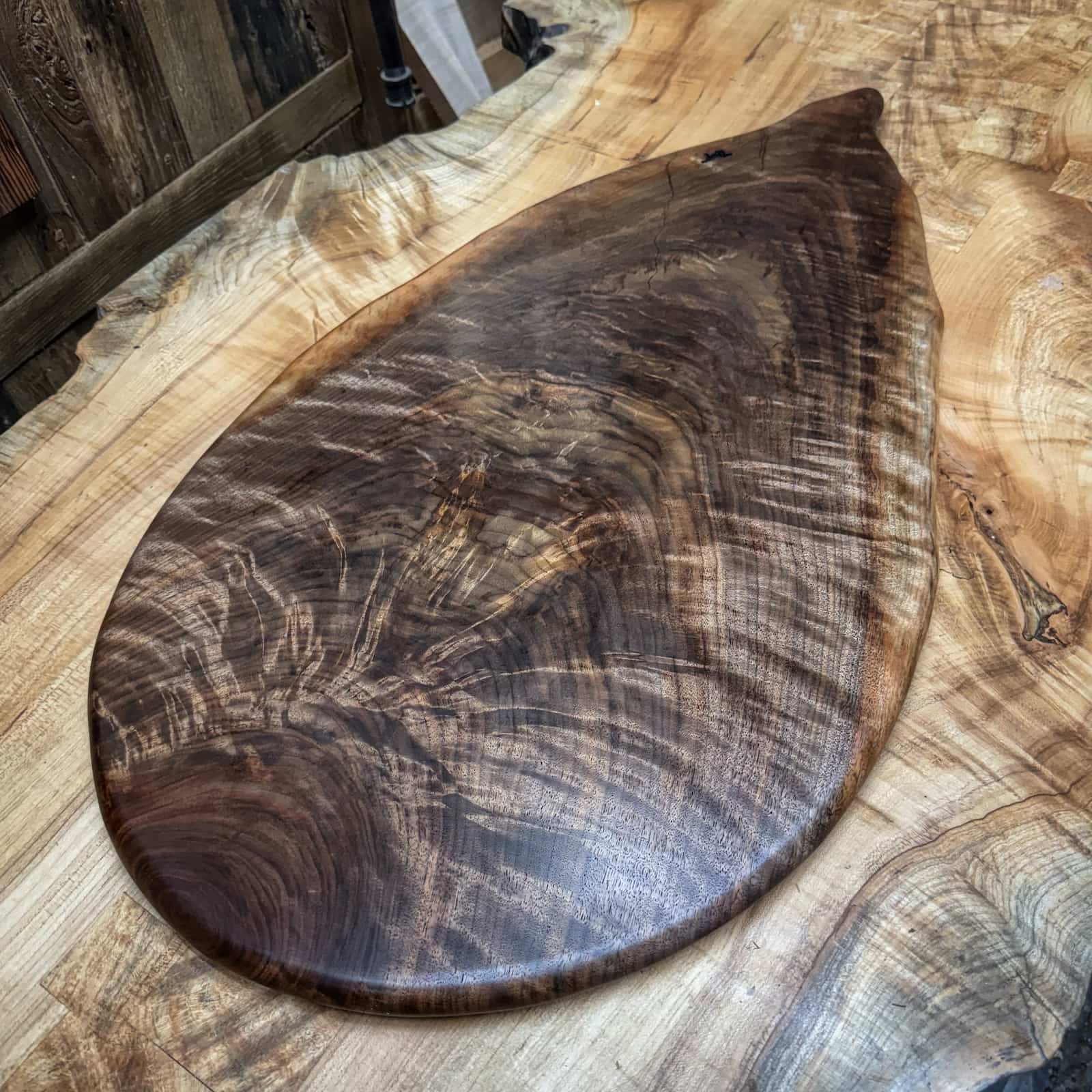 figured walnut serving board handcrafted with rich natural detail by JML Woodcraft