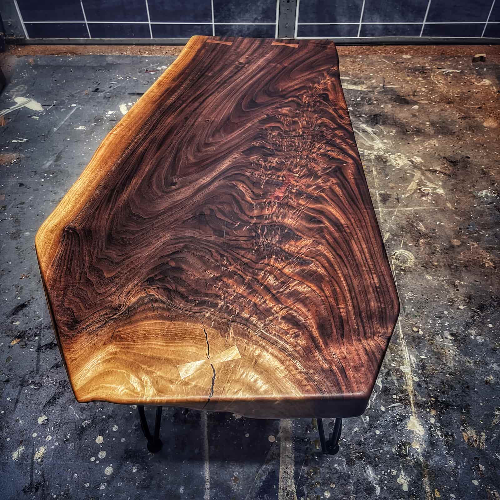 Fiery claro walnut coffee table crafted from highly figured hardwood