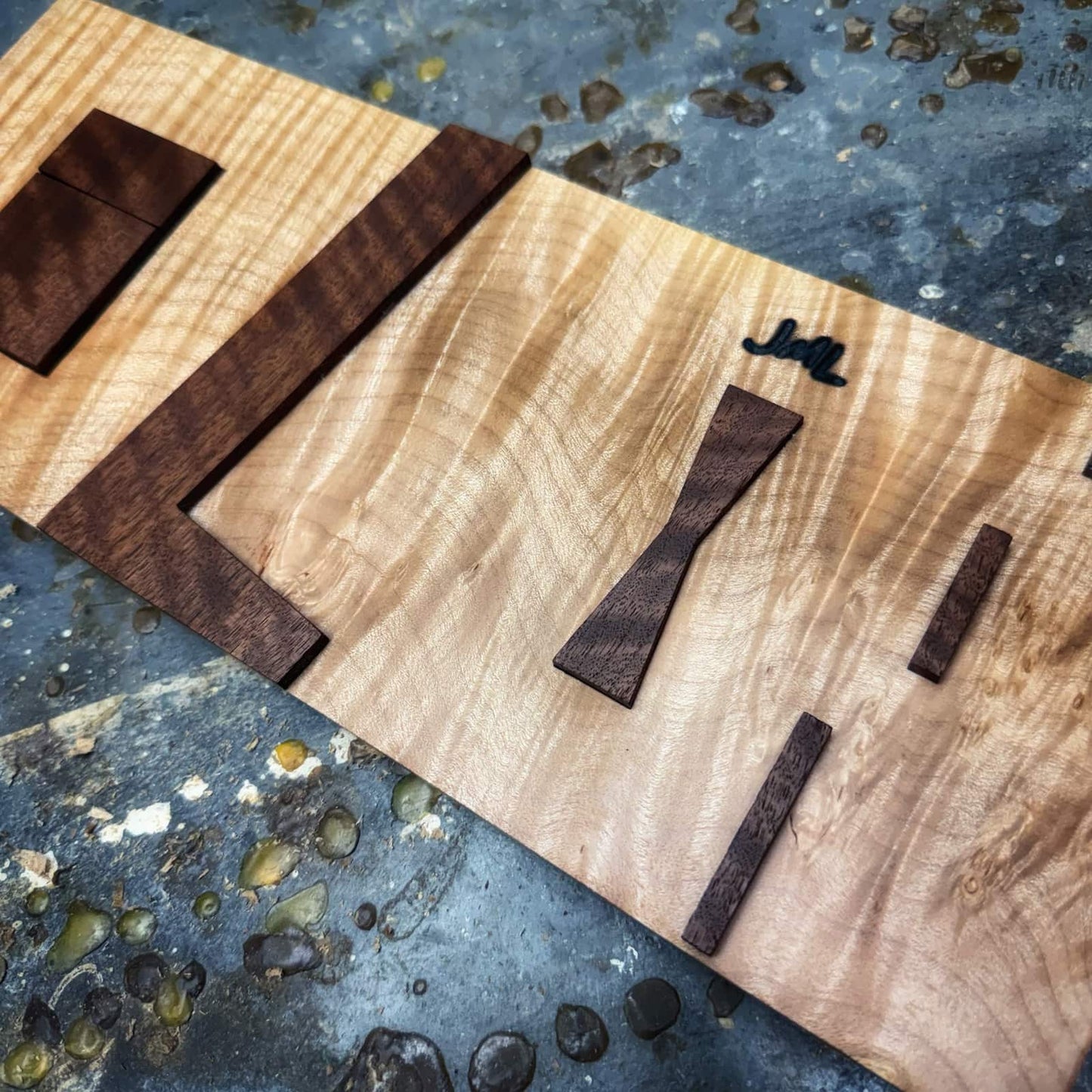 JML inlay jig made from curly maple and curly walnut components