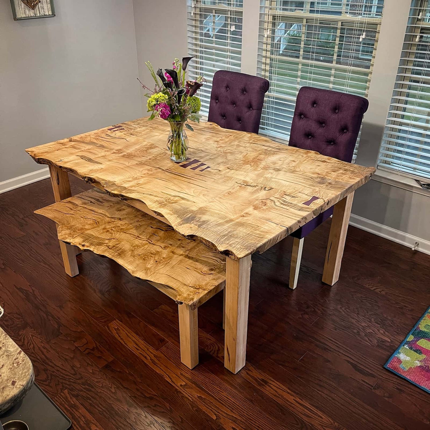 artisan hardwood centerpiece featuring natural contours, bright figured grain, and a smooth polished surface crafted by JML Woodcraft