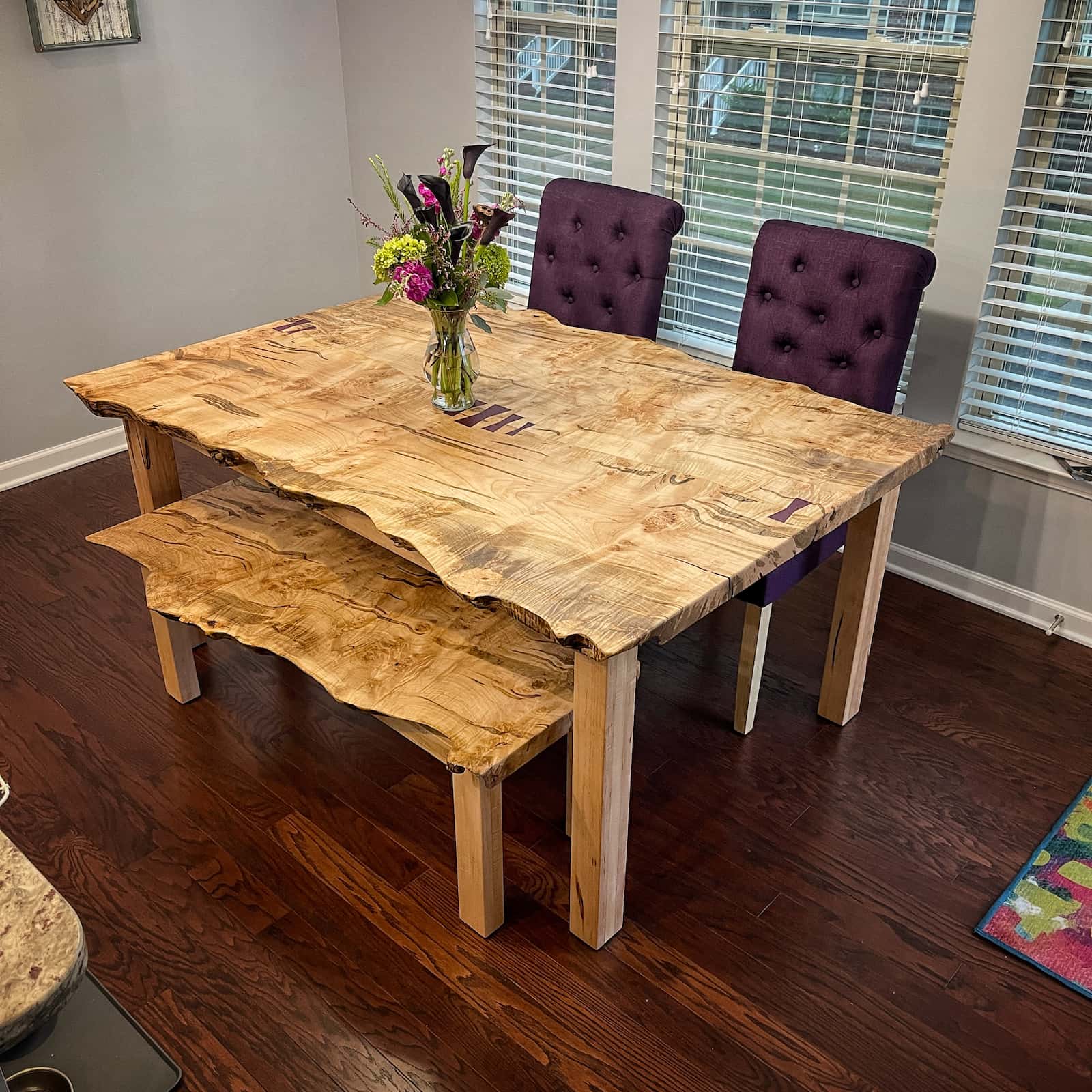 artisan hardwood centerpiece featuring natural contours, bright figured grain, and a smooth polished surface crafted by JML Woodcraft