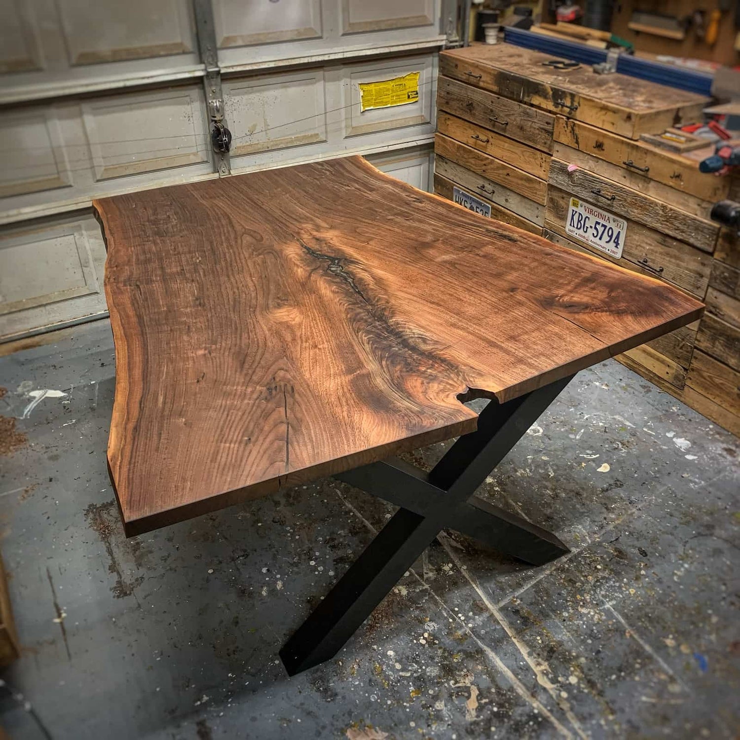 handcrafted hardwood dining table featuring dramatic crotch grain, rich natural color, and carefully refined shaping by JML Woodcraft